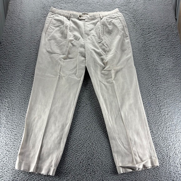 Vintage Dockers Khakis Pants Mens 42x32 Beige Cotton Linen Pleated Relaxed Fit - Picture 1 of 11